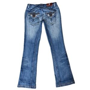 ANTIK DENIM Y2K Embroidered Loop Stitched USA Bootcut Leather Boho Flares Sz 30